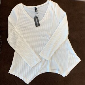 Lightweight white ribbed v neck essential pullover sweater S